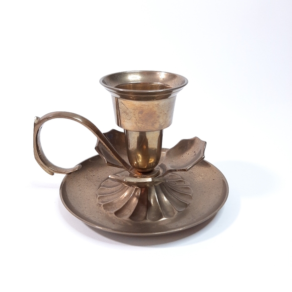 Enesco Vintage Solid Brass Finger Loop Candlestick Holder Floral Petals - Picture 3 of 11